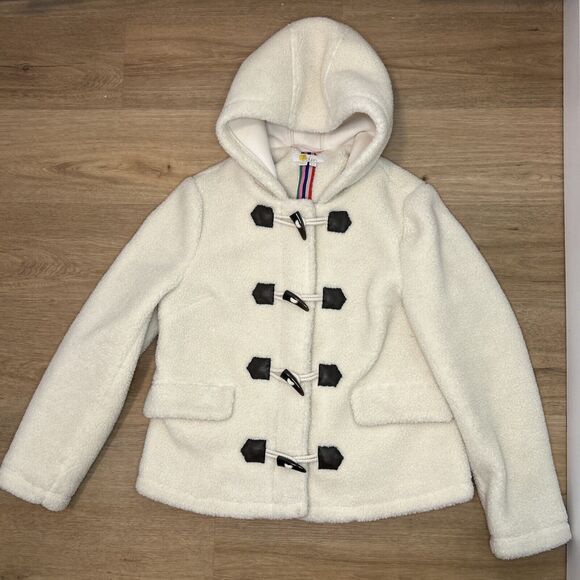 Boden Womens 8 Jacket Elgin Borg Ivory White Sherpa Toggle Buttons Zip Hood - Picture 1 of 6